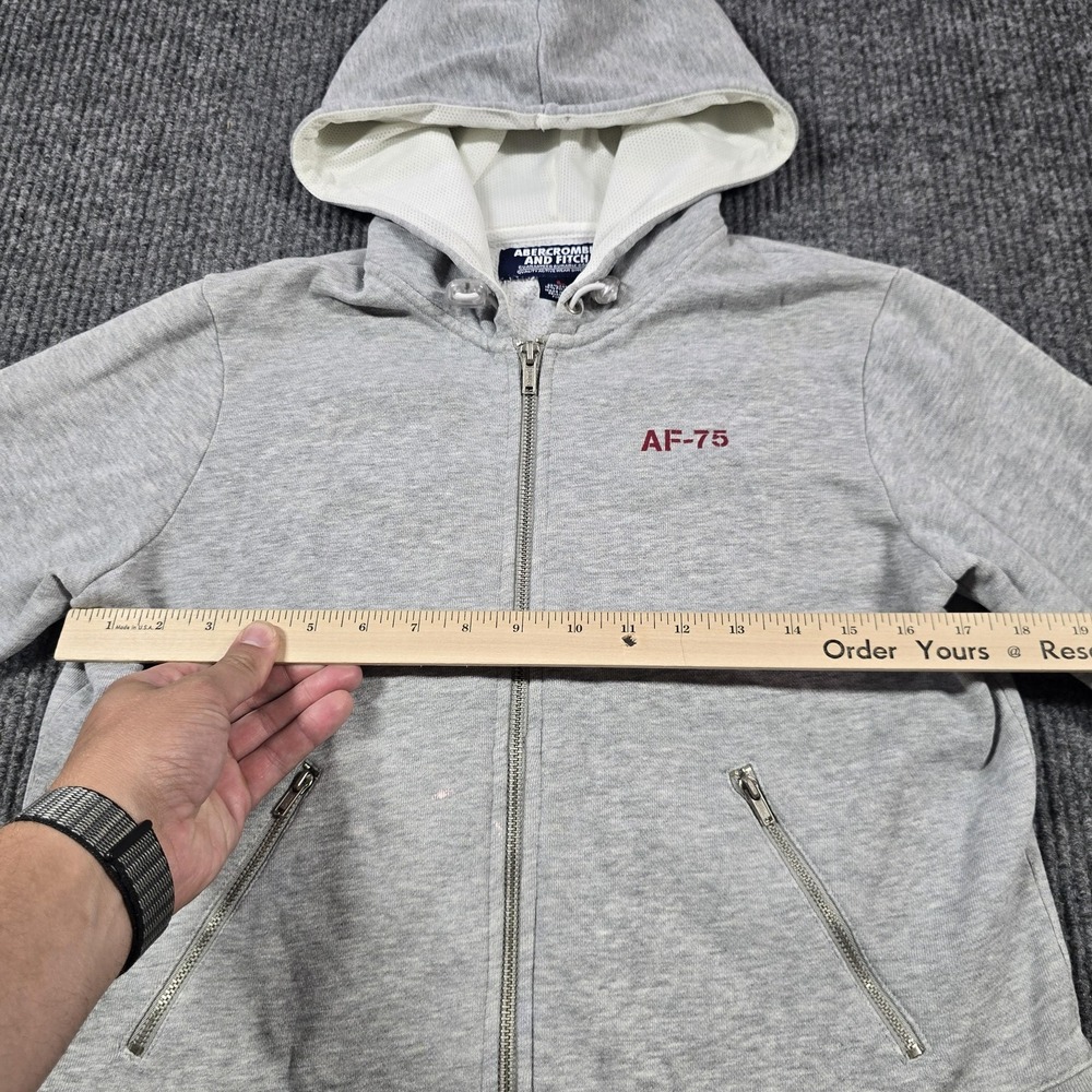 Abercrombie & Fitch Hoodie Womens Large Gray AF-75 Zip Sweatshirt Cropped Y2K - Picture 13 of 14